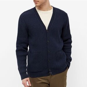 A.P.C Corantin Men’s Wool Cotton Ribbed Navy Blue Button Up Cardigan Sweater